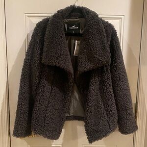 Hollister Women's Dark Gray Teddy Jacket